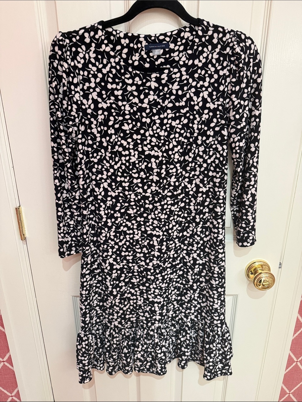 Tommy Hilfiger Black and White print, 3/4 sleeve dress.
